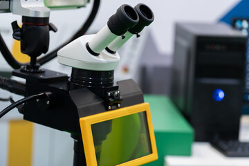 Optic machine for precise measurement of part size and quality evaluation. Smart factory.	