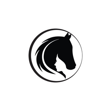 Girl And Horse Logo Design And Horse Farm Template Vector.
