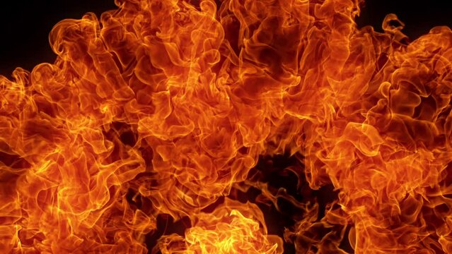 Super Slow Motion Shot of Fire Background Isolated on Black at 1000fps.