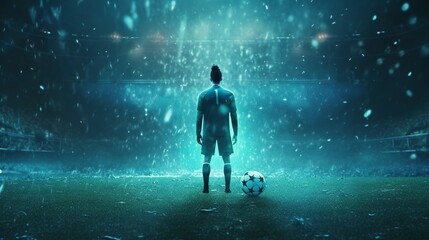 soccer player is standing on a pitch filled with green smoke. Generative AI
