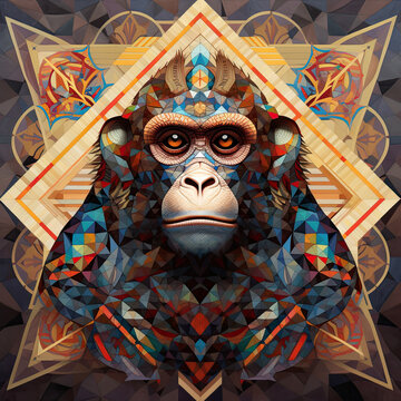Sacred geometry monkey mandala. AI generated