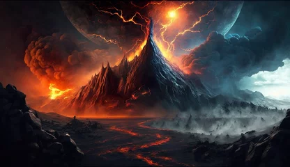 Fotobehang Worlds collide, apocalypse, volcano © Florian