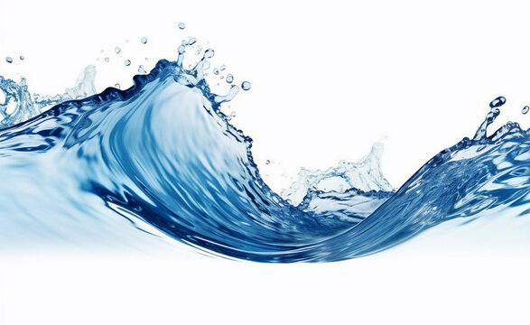 Blue water splash and wave on white background. Generative Ai