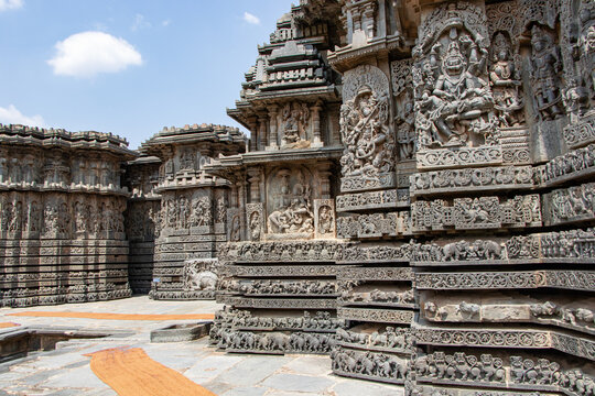 Sculptures created by Hoysala dynasty in 12 Century at Halebidu in Karnataka India