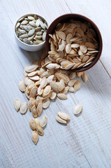 Pumpkin seeds.  Food photo background.