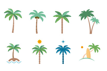 Vector palm tree illustration set, Toropical summer icon.Vector palm tree illustration set, Toropical summer icon.