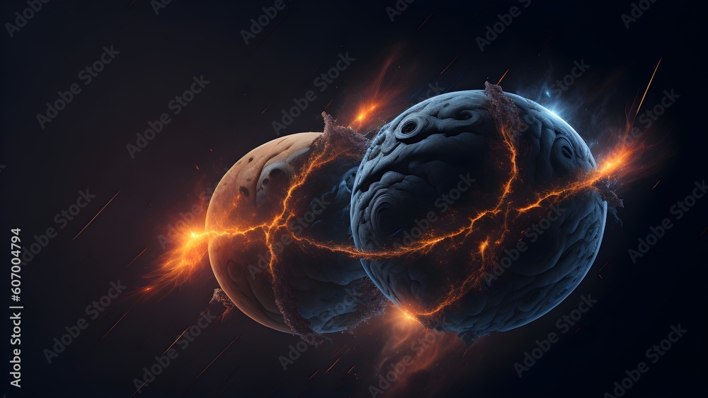 Canvas Prints background explosion collision of two planets in the sky (dark and black)