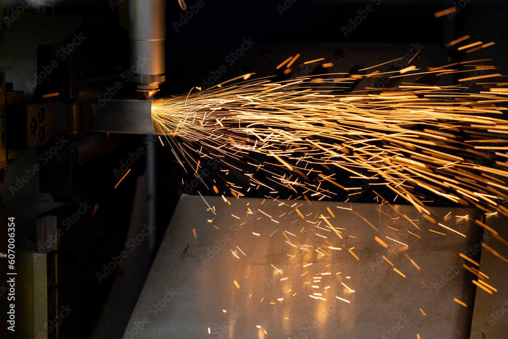 Poster automatic machine for cutting metal at work. smart factory