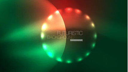 Neon glowing circles, magic energy space light concept, abstract background wallpaper design