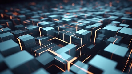 Fototapeta premium Modern digital abstract 3D background. Can be used in the description of network abilities, technological processes, digital storages, science, education, etc. Copy space. Based on Generative AI