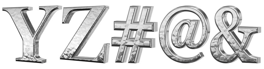 3d letter font luxury silver Y, Z, #, @, &