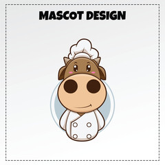 food logo cow chef mascot illustration vector design