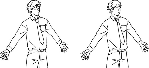 ビジネスイラスト　シンプルなタッチの深呼吸する男性のイラストレーションセット