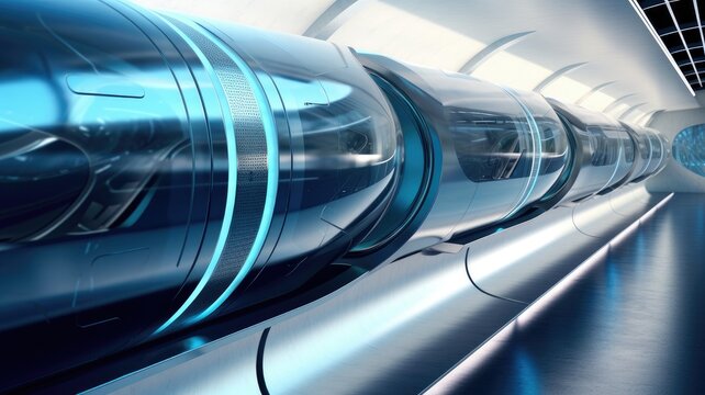 Hyperloop: An image illustrating the hyperloop transportation system, showcasing high-speed capsules or futuristic tube-based transportation. Generative AI