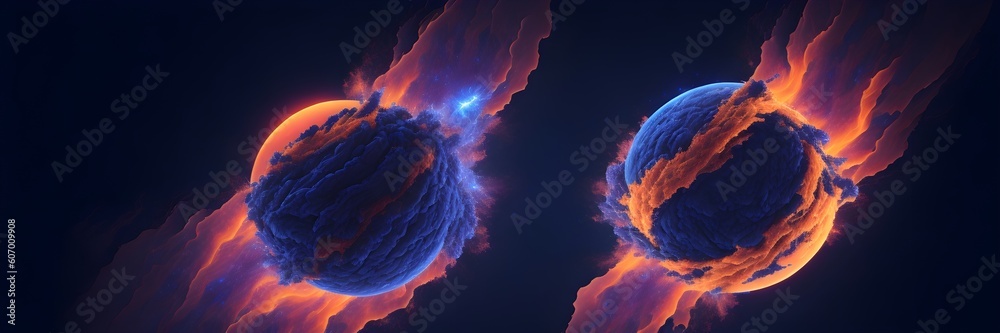 Canvas Prints background explosion collision of two planets in the sky (peach and royal blue)