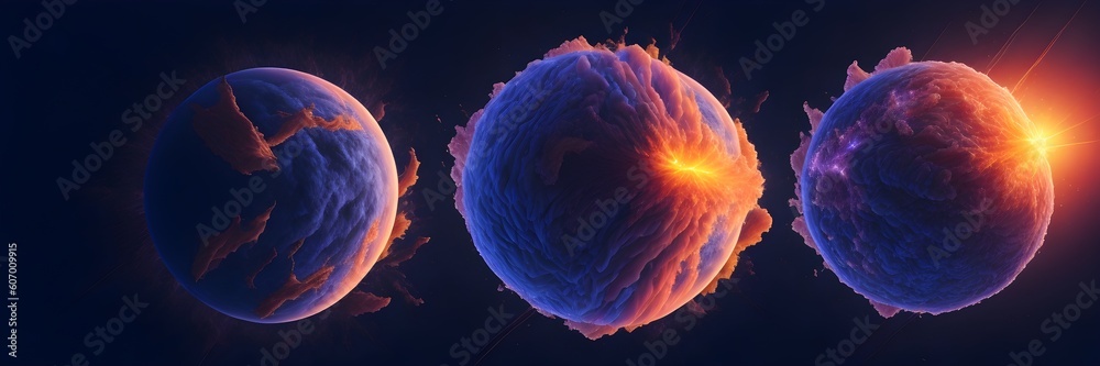 Canvas Prints background explosion collision of two planets in the sky (peach and royal blue)
