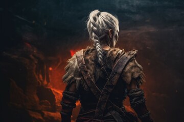 Fototapeta na wymiar Warrior old woman gaming fictional world. Generate Ai