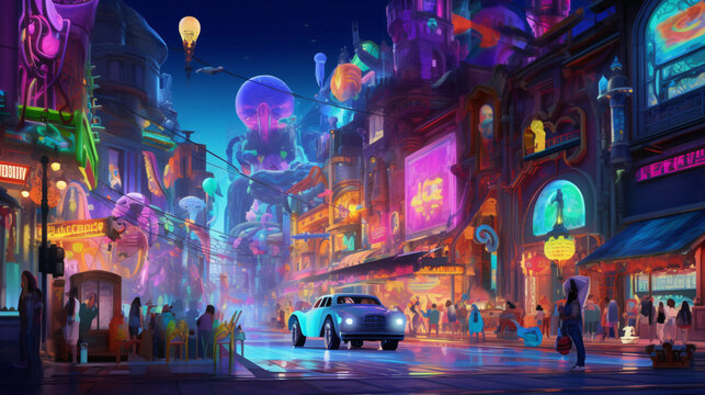 Night city street. Generative AI.