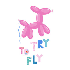 Try to fly cute quote with dog balloon. Cute graphic. Vector hand drawn illustration. - 607011528