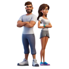 Deurstickers Fitness Fitness couple. Man and woman dressed in sports clothes for the gym. The concept of a healthy lifestyle. isolated background. AI Generated