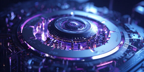 Cyberpunk Technology with Abstract Innovation, Futuristic Glowing HUD Elements, Hi-Tech Background, and Virtual Security Concept