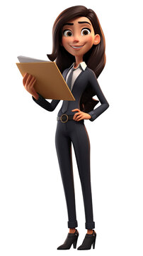 Friendly kind business woman standing full length holding pen and clipboard. Isolated female office worker flat design character in business suit smiling. isolated background. 