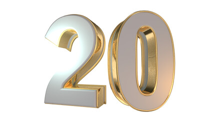 gold 3d number 20