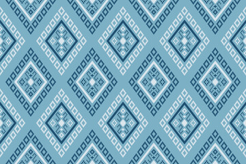 Blue Cross stitch colorful geometric traditional ethnic pattern Ikat seamless pattern border abstract design for fabric print cloth dress carpet curtains and sarong Aztec African Indian Indonesian 