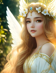 Realistic image of angel princess. Generated AI.