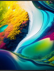 The abstract beauty of nature through a wide-angle lens, capturing vibrant colors, flowing patterns, and organic textures. Generated AI.