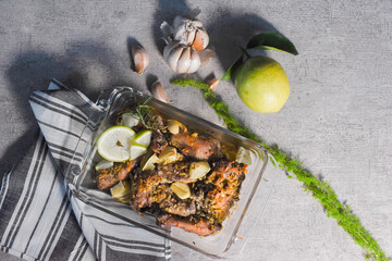 Baked Chicken with Lemon Flatlay