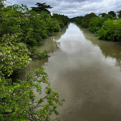 Italian flooded river after heavy rains
