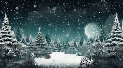New Year's landscape Christmas trees on Christmas Eve. AI generated