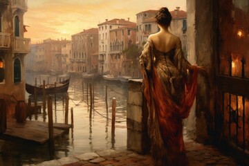 Woman old venice city. Generate Ai