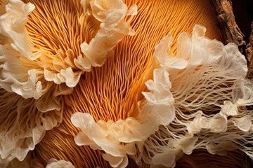 Natural fungus mycelium network texture closeup
