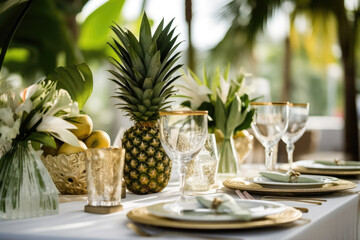 Romantic table setting with candles and flowers