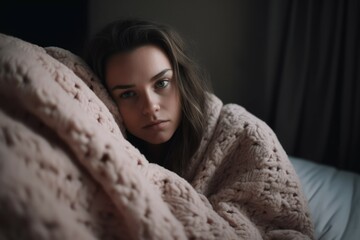 Woman warm blanket sleep. Generate Ai