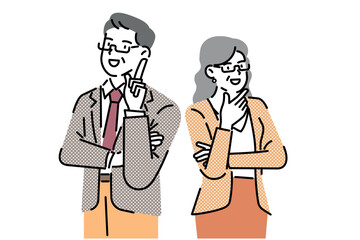 Business partner find idea. Confused business worker wonders and finds solution or solved problem cartoon vector illustration