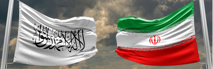Taliban vs Iran flags   Iran and Taliban conflict. Afghanistan and Iran conflict, war crisis,...