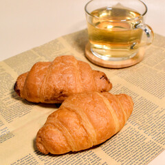 Two Croissant Bread with Tea