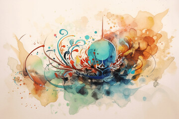 A beautiful watercolor artwork of intricate Arabic calligraphy, watercolor style, Islamic, Islamic background, Eid-al-Adha Generative AI