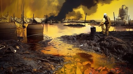 Images depict chemical spills, contaminated water sources, or hazardous waste sites, highlighting the environmental and health risks associated with chemical pollution. Generative AI