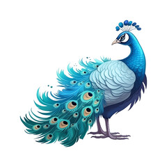 Obraz premium Playful Display: Cute 2D Illustration of a Peacock