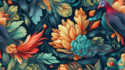 pattern inspired by nature, featuring intricate details and vibrant colors, suitable for various applications such as textiles, wallpapers, and web backgrounds, Gnerative AI