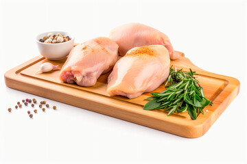 raw chicken meat on cutting board. Generative AI