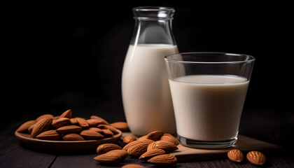 Indulge in the creamy goodness of almond milk, a delightful vegan alternative to traditional dairy milk. 🥛🌰🌱✨
