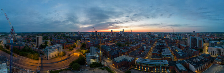 Leeds City Centre, West Yorkshire Drone Aerial at dawn