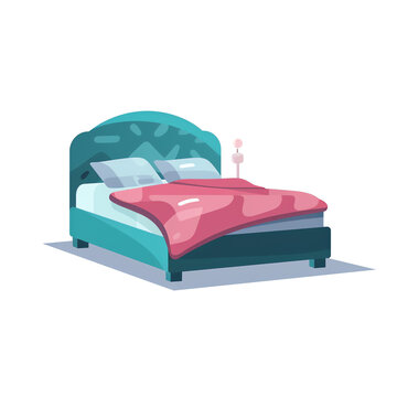 Generative AI Set of different double beds with pillows, flat style illustration design template
