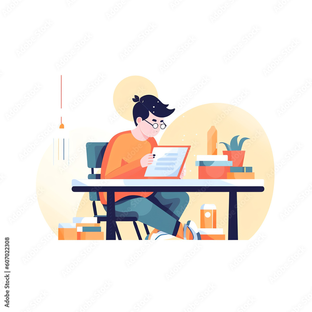 Aufkleber generative ai boy studying with a book. concept illustration for education. vector illustration in f