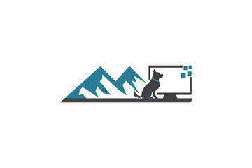 Mountain with dogs technical technology logo design template element vector suistable for business Technology 